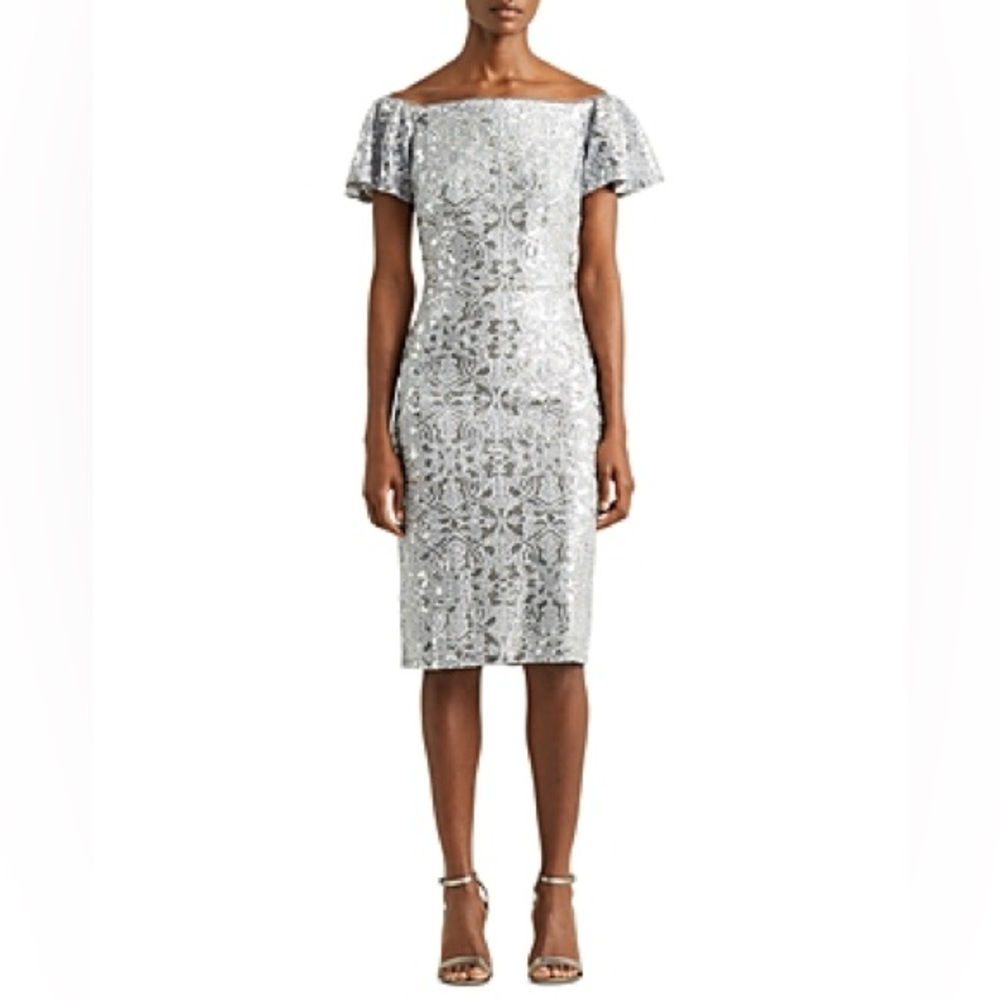 Ralph Lauren Silver Sequin Embroidered Lace Dress - Women size 8